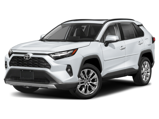 White Toyota RAV4 shown from the front and side